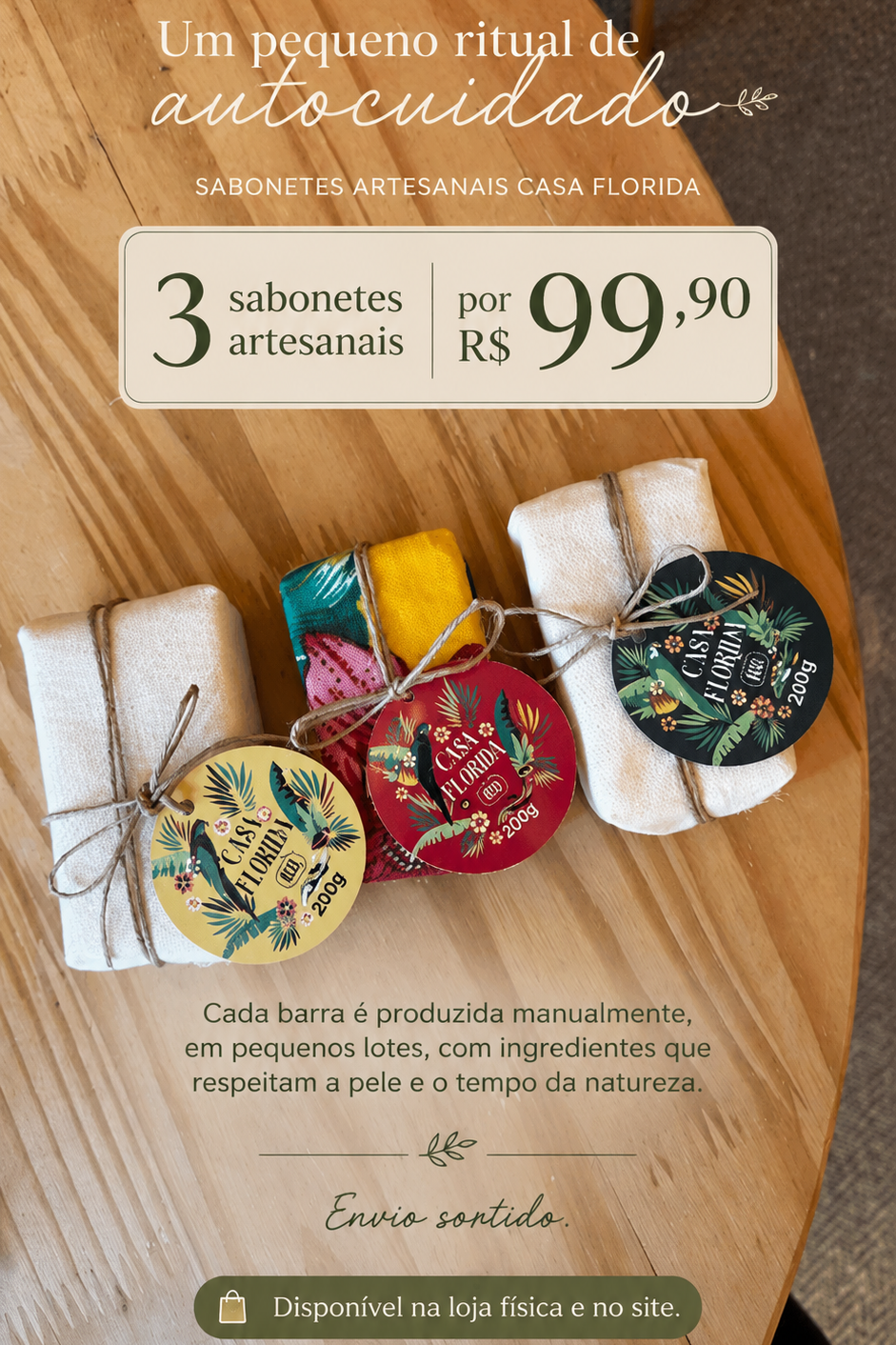 🌿 Promoção Especial — 3 Sabonetes Artesanais por R$ 99,90